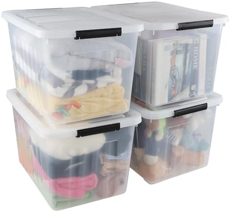 Wekioger 70 Quart Large Lidded Storage Bin 4 Packs, Latching Storage Box