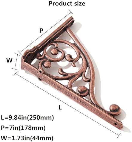 Khtumeware Ornate Decorative Shelf Brackets, 10 inch Big wall Mounted Shelving Bracket, 4 Pack Antique Copper Vintage Me