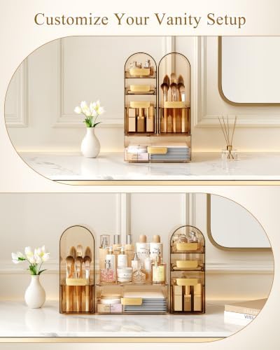 Makeup Organizer with Drawers & Dustproof Lid, Large, Clear