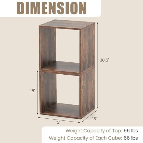 LOKO Stackable 2 Cube Storage Organizer, 2-Tier Bookshelf (2, Rustic Brown)