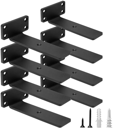 HITOMEN Heavy Duty Floating Shelf Brackets, 6-Inch (1/5'' Thick) Hidden Shelves Hardware, Iron L Brackets, Rustic Indust