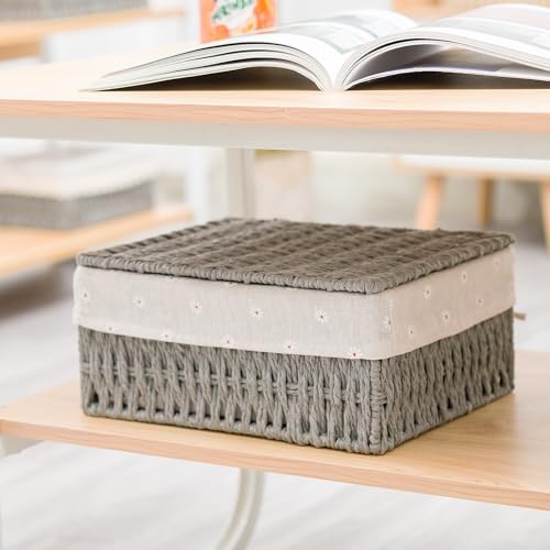 GIB Small Wicker Storage Baskets with Lid/Liner Woven Cute Decorative Boxes