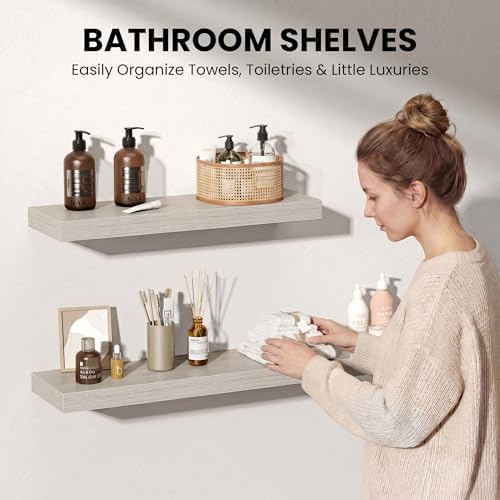 8" Long x 8" Deep Floating Shelves for Wall, Set of 3, 1.5" Thick, Gray