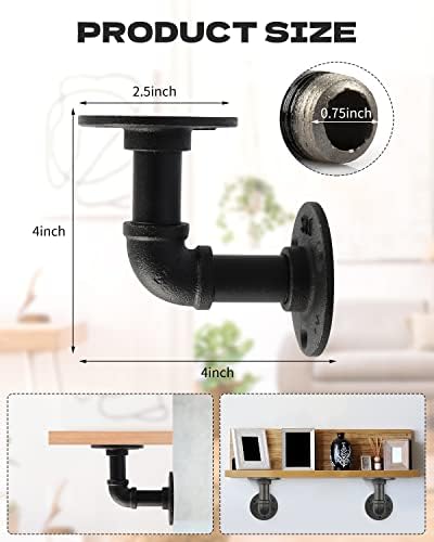 MUZIK 4Pcs 4"×4" L Pipe Shelf Bracket, Heavy Duty Wall Mount, DIY Shelving