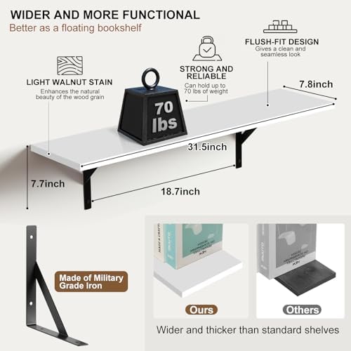 Tectocker-DOU 31.5" Long Floating Book Shelves for Wall, Heavy Duty, White
