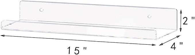 Weiai Clear Acrylic Shelves 15" Invisible Floating Wall Mount Display Bookshelf