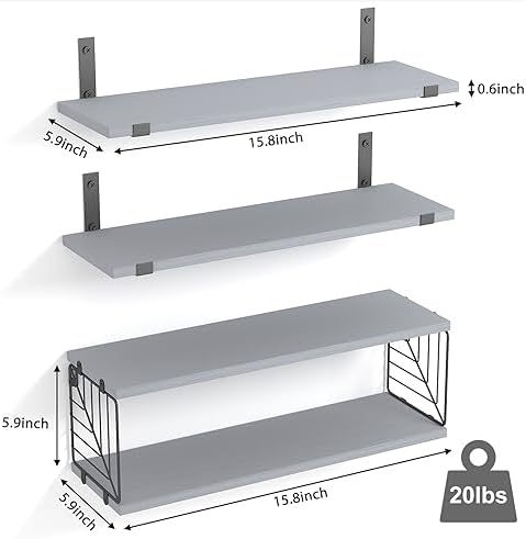 Fixwal 3+1 Tier Bathroom Floating Shelves Over Toilet, Gray
