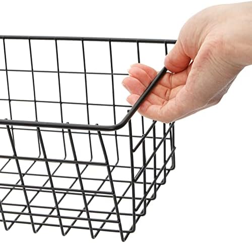 Hedume 3 Pack Metal Wire Storage Organizer Basket, 16.2" x 6.3" x 4.4" Bin Basket with Handles, Versatile Organizer for 