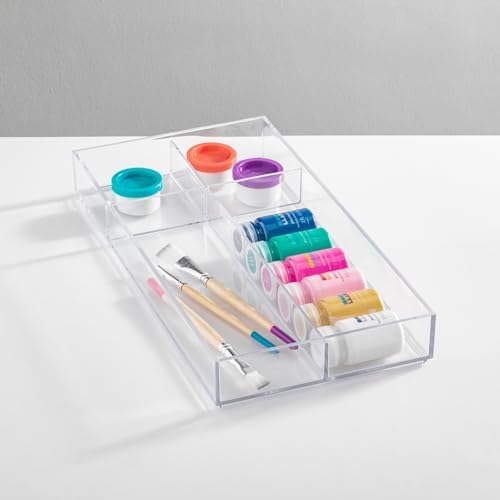 iDesign Clarity Plastic Divided Drawer Organizer, Storage Container for Vanity, Bathroom, Kitchen Drawers, 8" x 16" x 2"