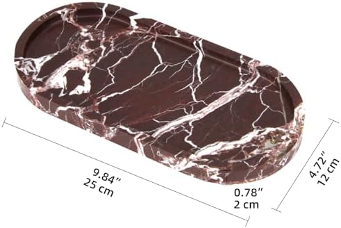 Oval Marble Bathroom Vanity Tray, Rosso Lepanto, 10" x 5" x 0.6"
