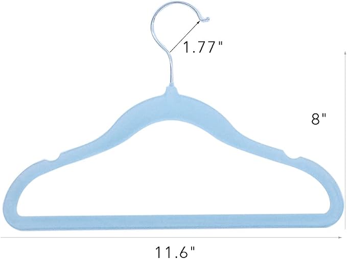 Kids Velvet Clothes Hangers, Non Slip Baby Hangers Blue(11.6" Inch - 40 Pack)
