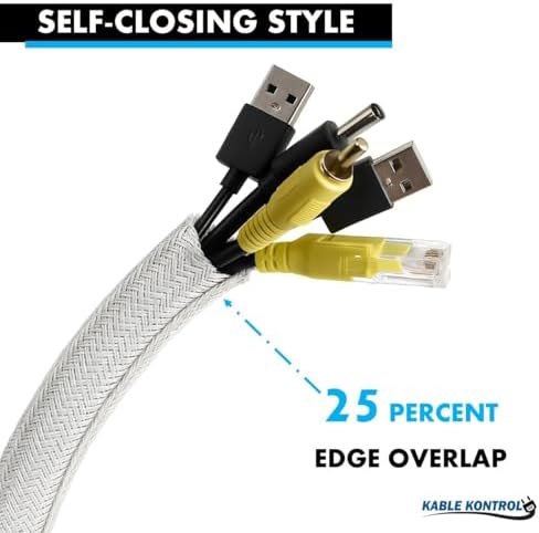 Kable Kontrol Braided Cable Sleeve Split Wrap 1/4” 10 Ft – Platinum Gray