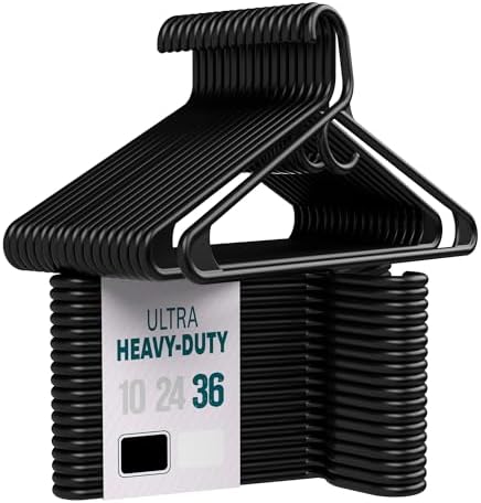 Heavy Duty Clothes Hangers, 36 Pack - Space Saving, Ultra Strong Black Plastic - Hang Your Belt, Pants, Coat, Shirt, Shorts, Jeans, Sweater and More - Bulk Closet Storage for Adults Clothing