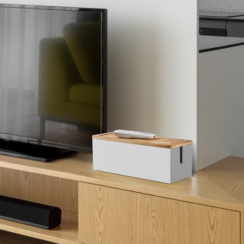 Bivvclaz Large Cable Management Box, Wooden Cord Organizer Box for Desk, Floor, Office to Hide Extension Cords Power Str