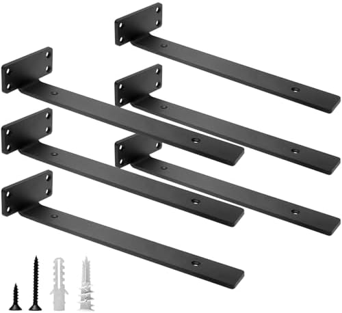 HITOMEN Heavy Duty Floating Shelf Brackets, 12-Inch (1/5'' Thick) Hidden Shelves Hardware, Cast Iron L Brackets, Rustic 