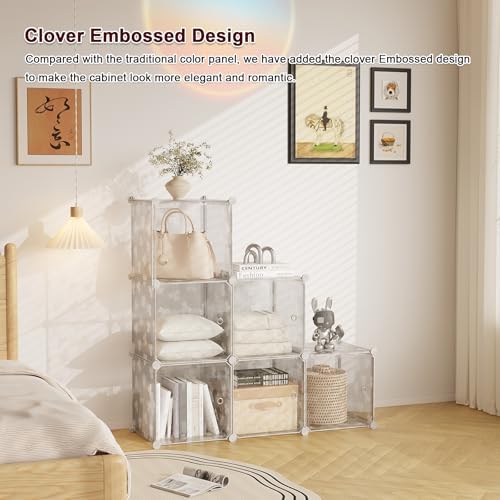 C&AHOME Clover Embossed Storage Organizer with Doors 6-Cube Shelf White
