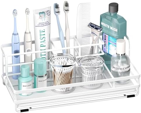 HapiRm Toothbrush Holders for Bathroom - 5 Partitions Bathroom Counter Organizer with Instant Drying Stone, Stainless St