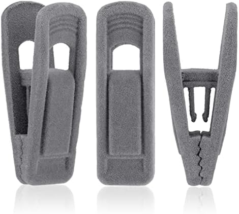 Tinfol Velvet Hanger Clips, 50Pack Gray Pants Velvet Clips, Clothes Hanger Clip, Large Opening Clothes Pin Strong Finger Flocked Clips Perfect for Use with Slim-line Clothes Velvet Hangers