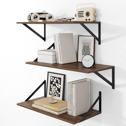 Heimlove 24W x 12D Deep Floating Shelves Set of 3 Walnut