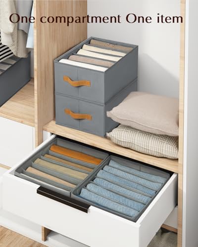 Homsorout Clothes Organizers and Storage - 4/5/7 Grids Fabric Jeans Organizer with Handles, Foldable Closet Organizers D