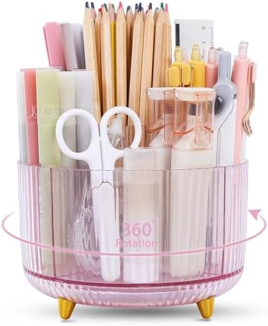 SKYDUE Rotating Pencil Pen Holder, Pen Organizer with 5 Slots - Aesthetic Desk Organizer and Accessories for School, Home, Office Supplies