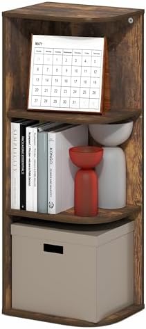 Furinno PASIR Book Shelf, 3-Tier Corner Bookshelf with Open Shelf, Standing Bookcase, 9.3 x 12 x 31.5, for Organization 