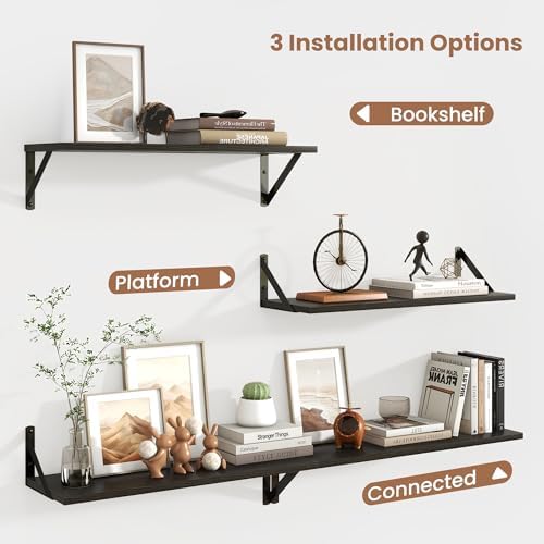 Axeman 24 Inch Floating Shelves, 8 Inch Deep Black Wall Shelves Set of 2