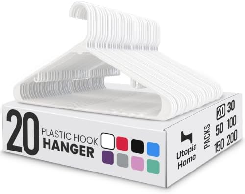 Utopia Home Plastic Hangers 20 Pack – Built-in Strap Hooks White