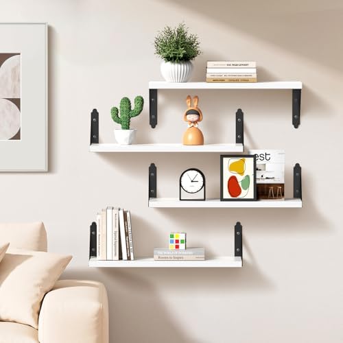 ROMGUAR CRAFT Wood Wall Floating Shelves Set of 4, 17" x 6" - White