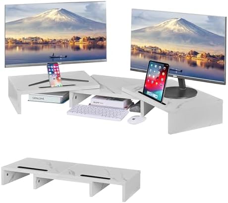 VECELO Monitor Stand, Tabletop, 3-Section Structure, Width 41.7 - 21.7 inches (106 - 55 cm), Tablet Place Slot, Computer