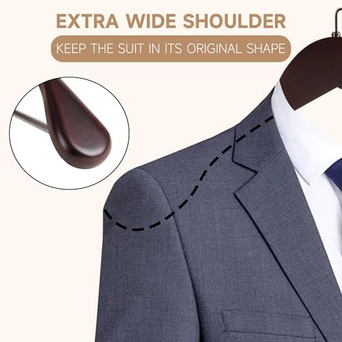 17.5" Wooden Suit Hangers, Non Slip Pants Bar, Dark Cherry, 12-Pack