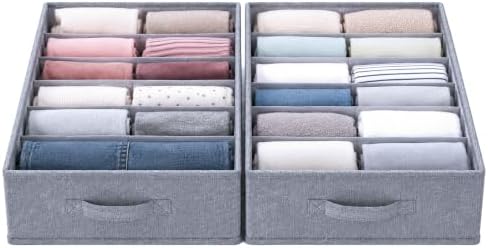 ZENO Large Drawer Organizer 16.5" L x 11.8" W x 6.7" H - 2 Pack Fabric Closet Bins with 5 Separators - Foldable Wardrobe Dividers for Sweaters, Jeans, T-Shirts & Clothes Organization