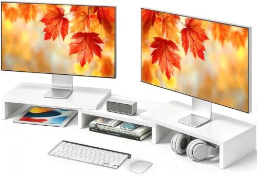 TAVR Dual Monitor Stand Riser, Wooden Computer Monitor Stand for 2 Monitors
