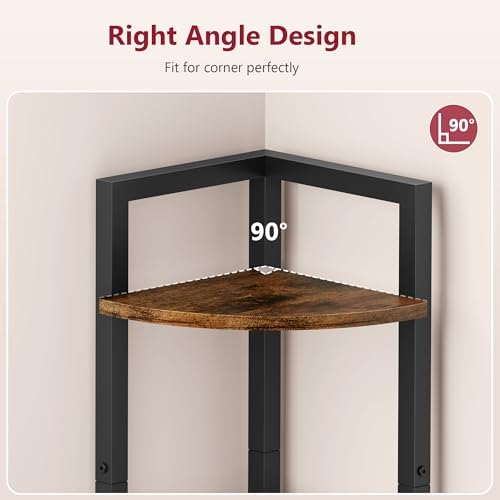 Tajsoon Corner Shelf Stand 4 Tier 48.5" with Metal Frame, Rustic Brown