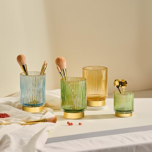 Makeup Brush Holder Organizer,Toothbrush Holders,Desk Pen Pencil Holder,Multifunctional Vintage Glass Brush Cup（S+L/Whit
