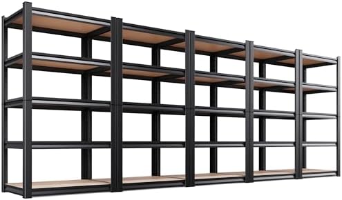 5-Pack Garage Shelving for Home Storage & Multi-Room Organization, 71" H x 28" W x 12" D 5-Tier Adjustable Metal Storage