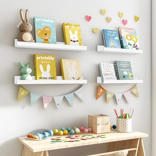 LaVie Home Floating Shelves for Wall Storage Set of 4, 15.6 Inch Picture Ledge Shelf, White Wall Shelves with Lip for Kitchen, Bedroom, Bathroom, and Living Room