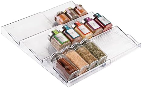mDesign Expandable Plastic Deluxe Spice Rack, Drawer Organizer for Kitchen Cabinet Drawers, 3 Tier Slanted for Spice Jar