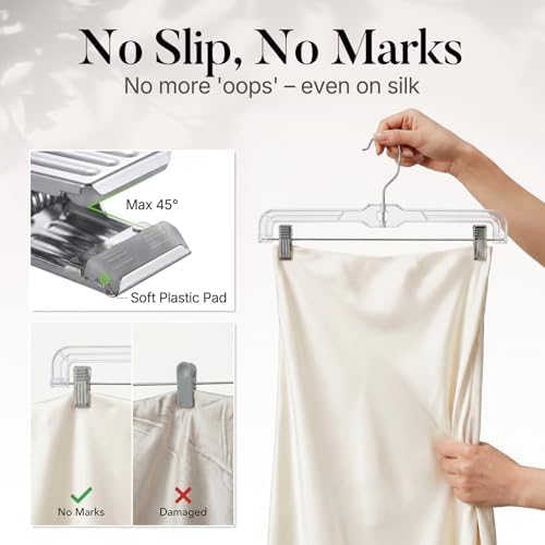 HOUSE DAY Clear Pants Hangers with Clips 12 Pack, Plastic Skirt Hangers