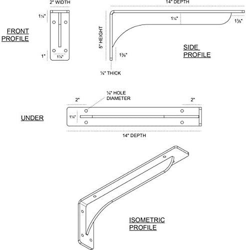 Ekena Millwork BKTM02X14X05EBHDB Steel Bracket Embrey, 2"W x 14"D x 5 1/4"H, Hammered Dark Bronze