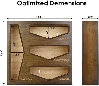 Bamboo Bag Storage Organizer for Kitchen Drawer, Baggie organizer, Compatible with Gallon, Quart, Sandwich and Snack Var