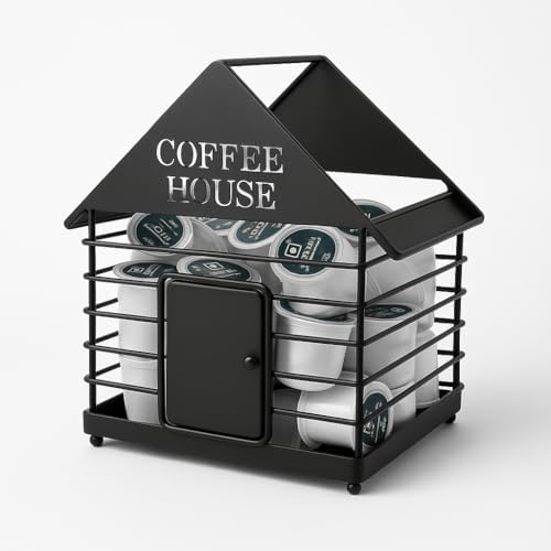 House-Shaped Coffee Pod Organizer – Countertop Coffee Station Holder for Keurig & Nespresso Pods – Modern Black or Gold 