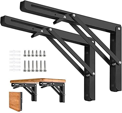 Folding Shelf Brackets - 12 Inch 2 Pcs Heavy Duty Shelf Brackets, Collapsible Shelf Bracket, DIY Wall Mounted Foldable S