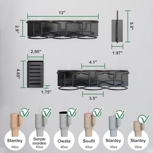 Magnetic Cup Holder for Fridge, Aufworld Tumbler Organizer Fits 20/30/40 oz Stanley Cups, Accessory Storage with Lid & S
