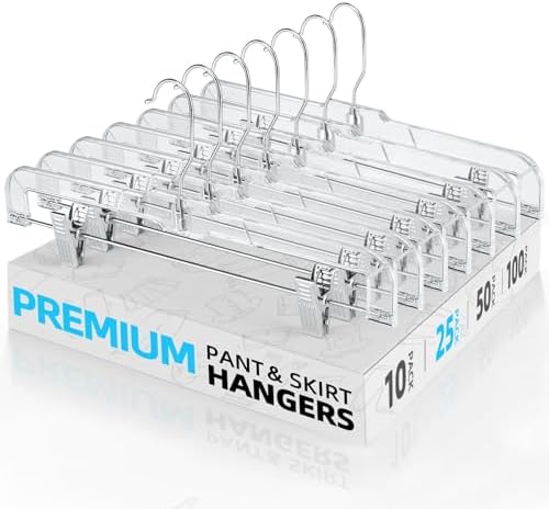 HOUSE DAY Heavy Duty Clear Pants Hangers 25 Pack, 14'' Skirt Hangers