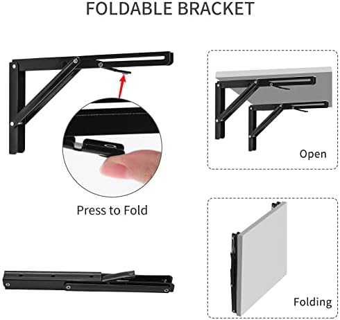 YUMORE 14 Inch Folding Shelf Bracket, Heavy Duty L Bracket, Black, 2 Pack