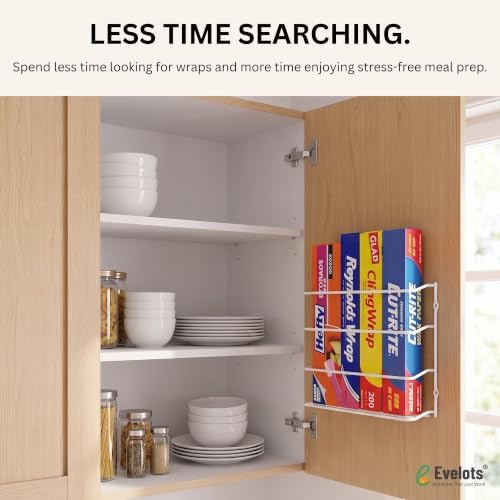 Evelots Kitchen Wrap & Food Bag Organizer Wall/Cabinet Mount, 1-Pack, White