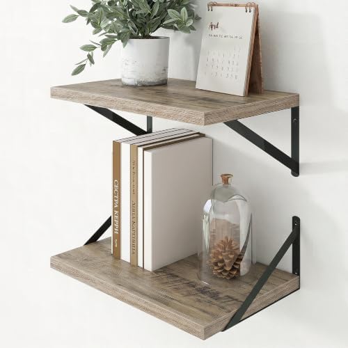 Axeman Deep Floating Shelves, 18'' x 12'' Grey Wall Shelves Set of 2