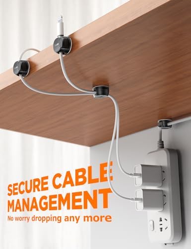 12Pack Cord Organizer [Dual Spring & Clasp, Max Secure] Cable Clips - Chfeila Cord Holder, Desk Cable Management, Adhesi