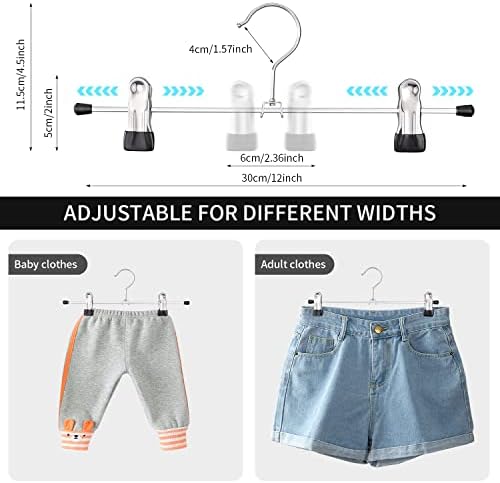 Cimlord 30 Pack Pants Hangers with Clips Skirt Hangers for Women Shorts Hangers Heavy Duty Metal Clothes Hanger for Closet Space Saving Non Slip Trousers Hanger Jeans Hanger for Men,Black,12 Inch
